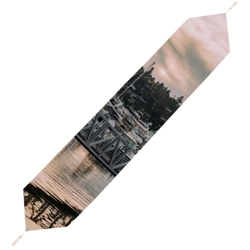 Yanfind Table Runner Boats Clouds Port Sunset Pier Travel Bridge Marina Watercrafts Dock Transportation Reflection Everyday Dining Wedding Party Holiday Home Decor