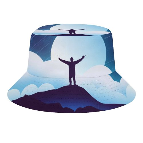 yanfind Adult Fisherman's Hat Shaurya Singh Fantasy Alone Silhouette Moon Night Clouds Starry Sky Fishing Fisherman Cap Travel Beach Sun protection