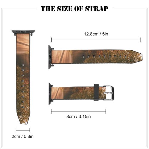 yanfind Watch Strap for Apple Watch Autumn Sunlight  Rays Foggy Morning Road Sunrise Trees Compatible with iWatch Series 5 4 3 2 1