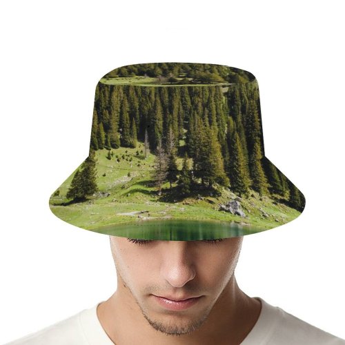yanfind Adult Fisherman's Hat Gantrischseeli Lake Pine Trees Spring Reflection Mountain Peak Switzerland Fishing Fisherman Cap Travel Beach Sun protection