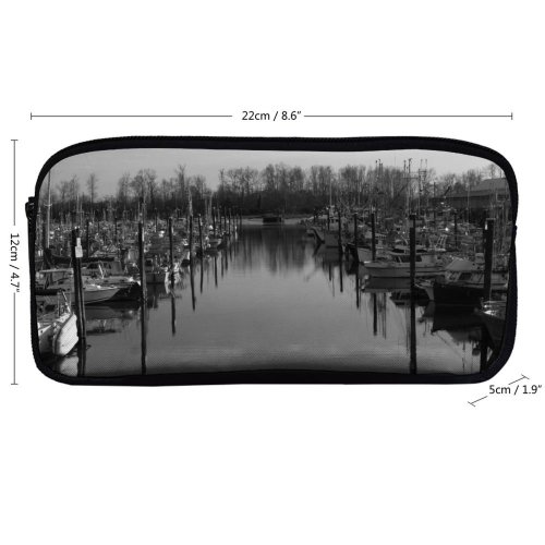 yanfind Pencil Case YHO Bayou Reflection Sky City Marina Boats Beach Tree Waterway Lines Zipper Pens Pouch Bag for Student Office School