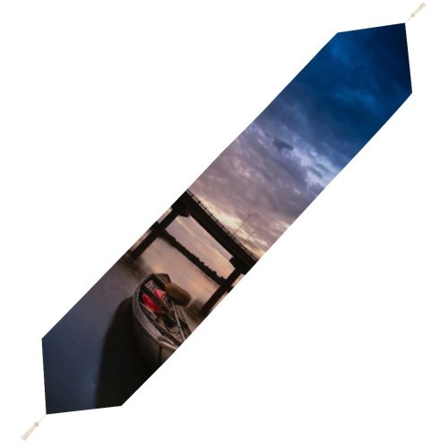 Yanfind Table Runner Boats Dark Clouds Sunset Landscape Evening Travel Bridge Light Sunrise Dock River Everyday Dining Wedding Party Holiday Home Decor