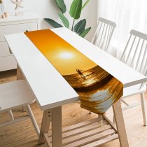Yanfind Table Runner Backlit Sunset Evening Beach Sun Sunrise Boat Silhouetted Horizon Seashore Reflection Dawn Everyday Dining Wedding Party Holiday Home Decor