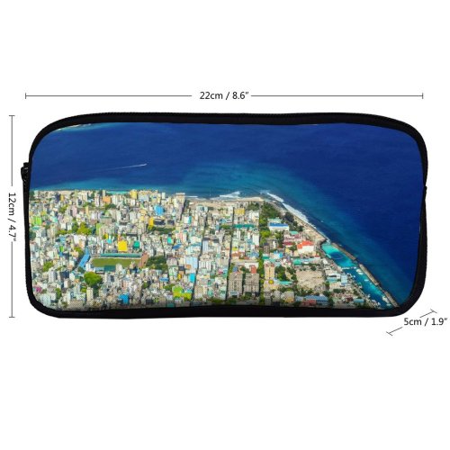 yanfind Pencil Case YHO Boats Coast City Cityscape Archipelago Landscape Daytime Buildings Beach Sight Watercrafts Dock Zipper Pens Pouch Bag for Student Office School