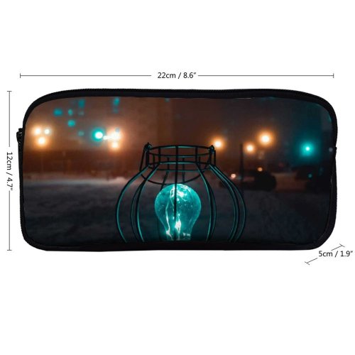 yanfind Pencil Case YHO  Winter Street City Dark Illuminated Lamp Insubstantial Landscape Evening Travel Electricity Zipper Pens Pouch Bag for Student Office School