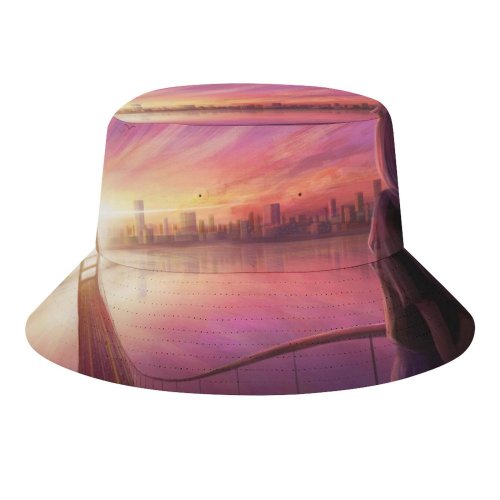 yanfind Adult Fisherman's Hat RicoDZ Fantasy Girl Dream Sunrise Artwork Cityscape Bridge Girly Fishing Fisherman Cap Travel Beach Sun protection