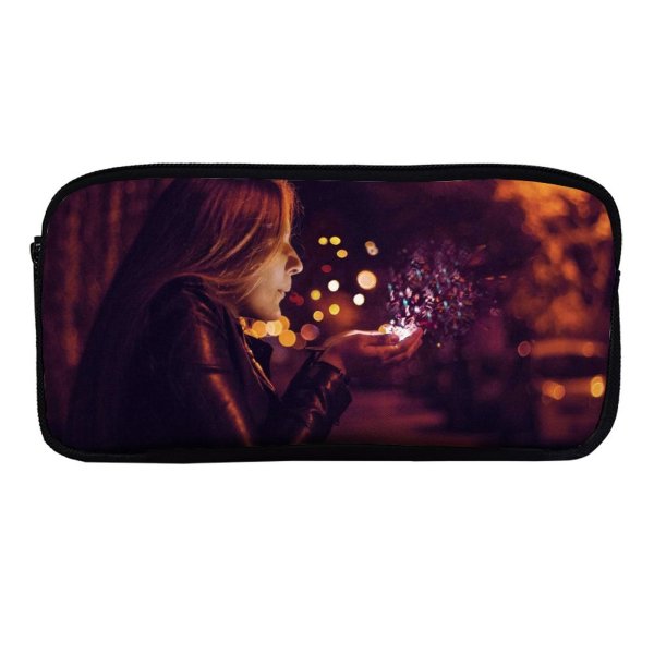 yanfind Pencil Case YHO Images Autumn Night Glitter Illuminated Public Wallpapers Fire Supernatural Mystical Dark Sparkle Zipper Pens Pouch Bag for Student Office School