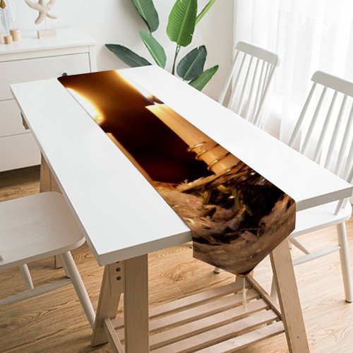 Yanfind Table Runner Winter Xmas Present Burning Christmas Golden Presents Branch Snow Neddles Still Candle Everyday Dining Wedding Party Holiday Home Decor