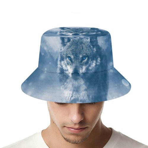yanfind Adult Fisherman's Hat Comfreak Wolf Predator Wild Winter Snowfall Fog Starring Fishing Fisherman Cap Travel Beach Sun protection