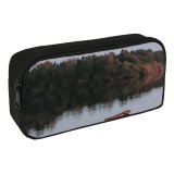 yanfind Pencil Case YHO Boat  Watercraft Woods Trees Lake Reflection Rowboat Zipper Pens Pouch Bag for Student Office School