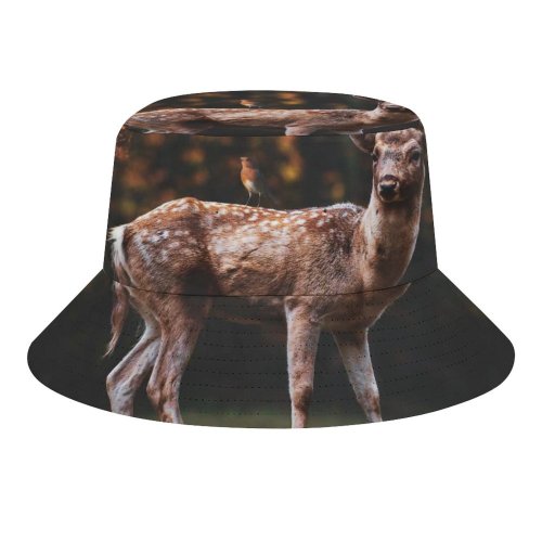 yanfind Adult Fisherman's Hat Fallow Deer Squirrel Bird Trees Forest Autumn Fishing Fisherman Cap Travel Beach Sun protection