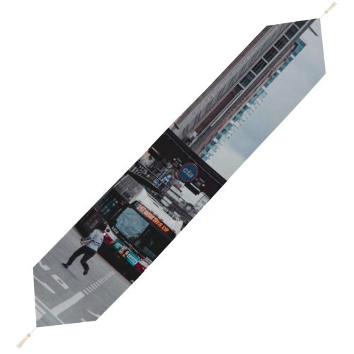 Yanfind Table Runner Bike Bus Street City Design Pedestrian Lights Downtown Roadway Cityscape Automobiles Intersection Everyday Dining Wedding Party Holiday Home Decor