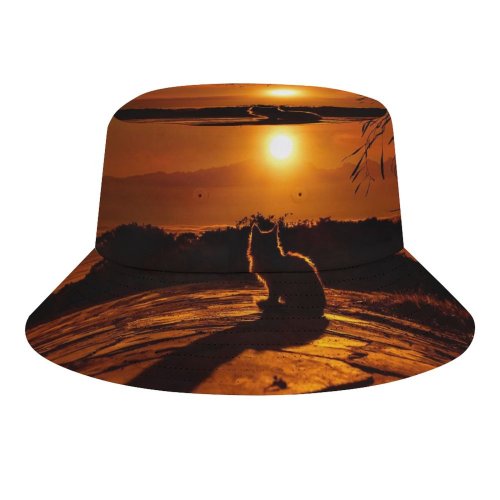 yanfind Adult Fisherman's Hat Elena Dudina Cat Silhouette Sunset Sky Tree Branches Fishing Fisherman Cap Travel Beach Sun protection