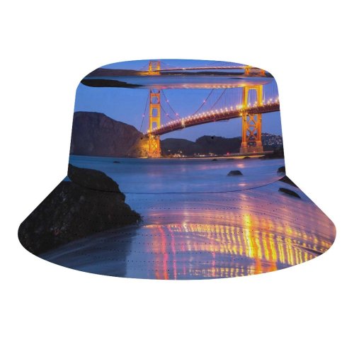 yanfind Adult Fisherman's Hat Romain Guy Golden Gate Bridge Reflection Night Lights Sky Clear Sky Landscape Fishing Fisherman Cap Travel Beach Sun protection