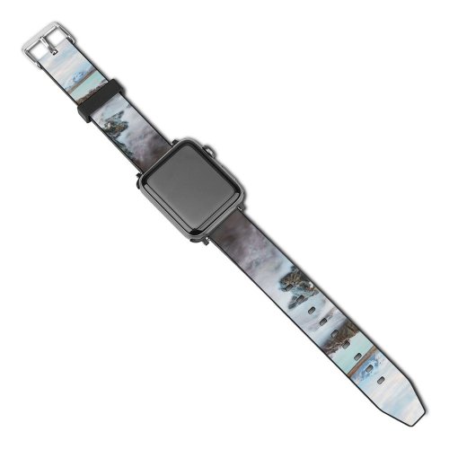 yanfind Watch Strap for Apple Watch Johny Goerend Skagsanden Beach Cliff Rocks Ocean Sky Clouds Snow Mountains Lofoten Compatible with iWatch Series 5 4 3 2 1