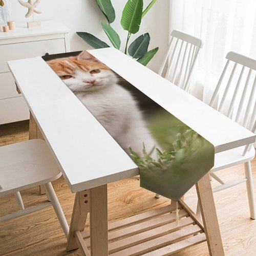 Yanfind Table Runner Young Kitty Grass Pet Funny Outdoors Resting Kitten Portrait Tabby Whiskers Curiosity Everyday Dining Wedding Party Holiday Home Decor