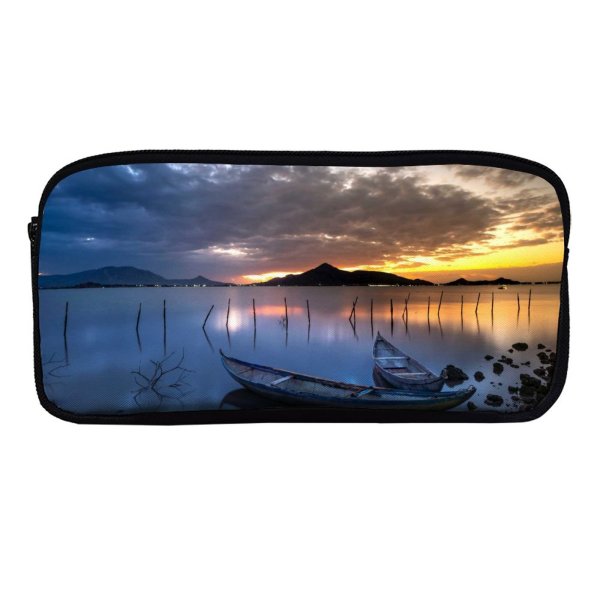 yanfind Pencil Case YHO Boats Dawn Boat Evening Sunrise Ocean Sea Wooden Dusk Lake Reflection Sunset Zipper Pens Pouch Bag for Student Office School