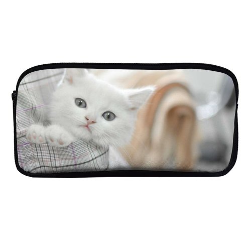 yanfind Pencil Case YHO Lovely Creative Images Wallpapers Grey Commons Pictures Pet Kitten Angora Cute Cat Zipper Pens Pouch Bag for Student Office School