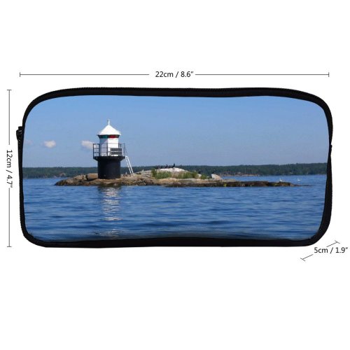 yanfind Pencil Case YHO Lighthouse  Calm Sea Sky Ocean Lighthouse Ocean Bird Archipelago  Waterway Zipper Pens Pouch Bag for Student Office School