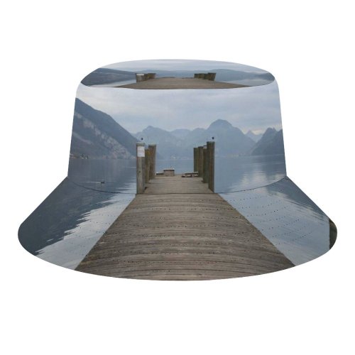 yanfind Adult Fisherman's Hat Tranquil Lake Calm Atmospheric Sound Sky Calm Dock Mountain Boardwalk District Pond Fishing Fisherman Cap Travel Beach Sun protection