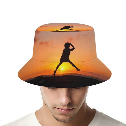 yanfind Adult Fisherman's Hat Sunrise Silhouette Jumping Girl Clouds Happy Mood Fishing Fisherman Cap Travel Beach Sun protection