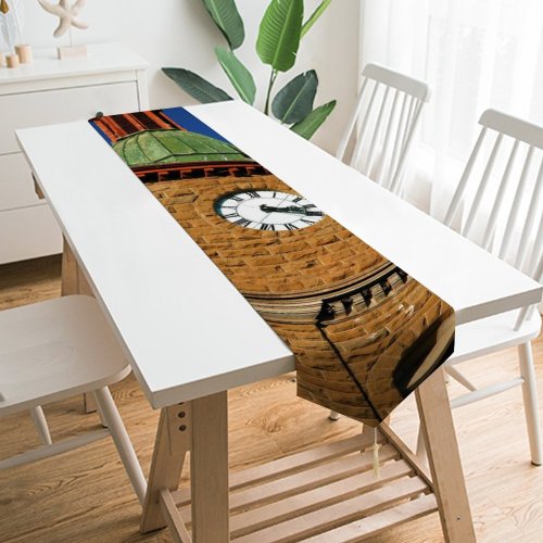 Yanfind Table Runner Building Christianity Steeple Religion Tower Clock Church Sky Classic Bell Stone Spire Everyday Dining Wedding Party Holiday Home Decor
