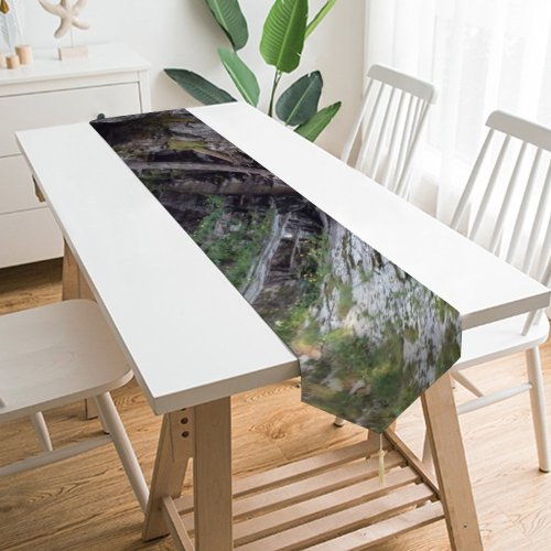 Yanfind Table Runner Jetty Sunrise Reflections Reflection Tree Sky Waterway River Resources Morning Lake Bank Everyday Dining Wedding Party Holiday Home Decor