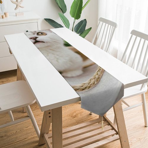 Yanfind Table Runner Funny Curiosity Outdoors Sit Cute Little Street Eye Portrait Kitten Flower Pet Everyday Dining Wedding Party Holiday Home Decor
