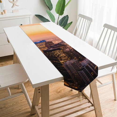 Yanfind Table Runner Chicago Cityscape Skyscrapers Dawn Sunset City Lights Illinois USA Everyday Dining Wedding Party Holiday Home Decor