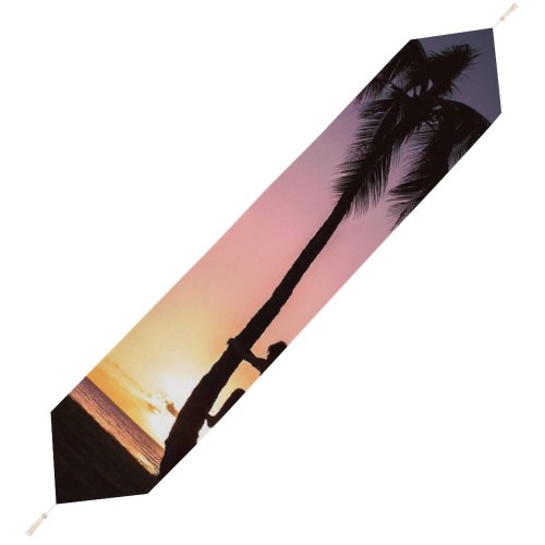 Yanfind Table Runner Backlit Tree Sand Climbing Sunset Landscape Evening Island Beach Sun Sunrise Tropical Everyday Dining Wedding Party Holiday Home Decor
