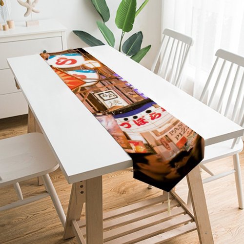 Yanfind Table Runner Billboard Tourist Street Tourism City Lampposts Illuminated Lights Downtown Daylight Stock Crowd Everyday Dining Wedding Party Holiday Home Decor