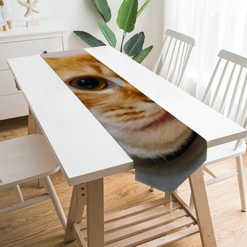 Yanfind Table Runner Funny Curiosity Sit Little Young Eye Staring Kitten Whisker Downy Fur Portrait Everyday Dining Wedding Party Holiday Home Decor