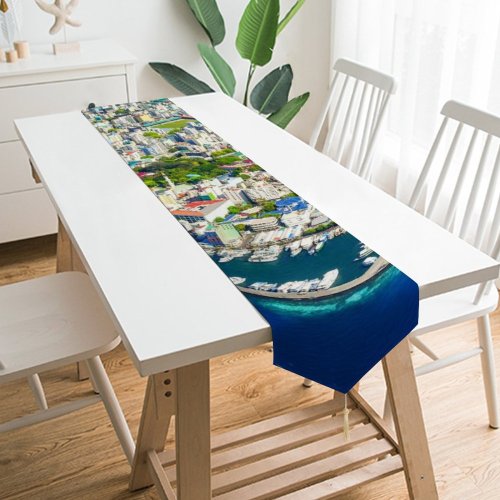 Yanfind Table Runner Boats Coast City Cityscape Clouds Landscape Daylight Daytime Island Watercrafts Transportation Outdoors Everyday Dining Wedding Party Holiday Home Decor
