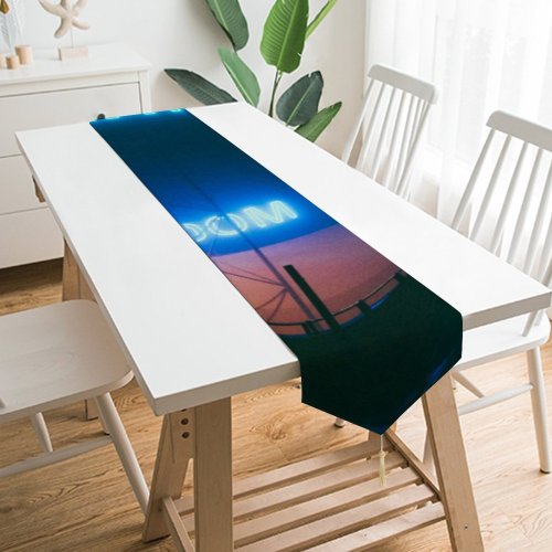 Yanfind Table Runner Blur Fog Street Dark Illuminated Lights Hazy Lamps Evening Neon Foggy Outdoors Everyday Dining Wedding Party Holiday Home Decor