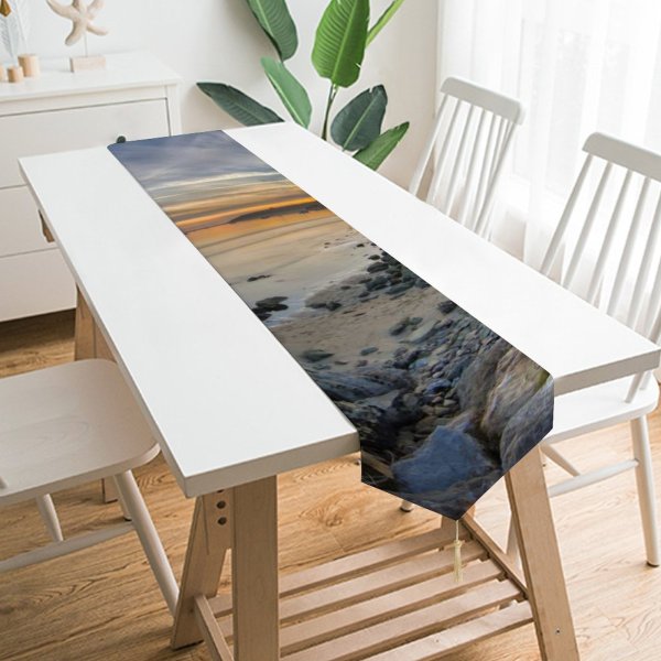 Yanfind Table Runner Boats Backlit Sand Clouds Sunset Landscape Evening Travel Island Beach Sun Outdoors Everyday Dining Wedding Party Holiday Home Decor