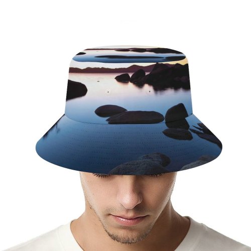 yanfind Adult Fisherman's Hat Romain Guy Landscape Rocks Lake Sunset Dusk Sky Reflection Clear Sky Fishing Fisherman Cap Travel Beach Sun protection