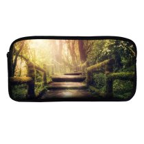 yanfind Pencil Case YHO Dorothe Wooden Stairs Forest Jungle Trees Sunlight Wooden Planks Zipper Pens Pouch Bag for Student Office School