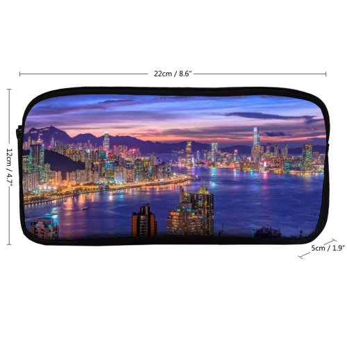 yanfind Pencil Case YHO Daniam Chou City Night  Cityscape Hong Kong Skyscrapers Purple Sky River Zipper Pens Pouch Bag for Student Office School