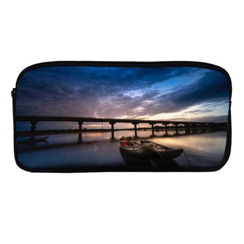 yanfind Pencil Case YHO Boats Dark Clouds Sunset Landscape Evening Travel  Light Sunrise Dock River Zipper Pens Pouch Bag for Student Office School