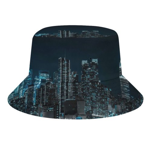yanfind Adult Fisherman's Hat Sanaan Mazhar Black Dark York City Cityscape Night City Lights Half Moon Fishing Fisherman Cap Travel Beach Sun protection