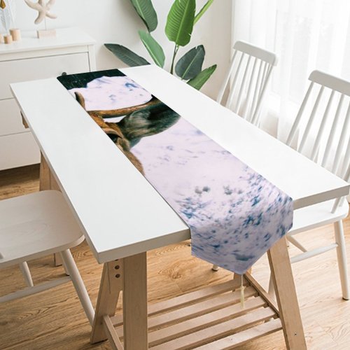 Yanfind Table Runner Frozen Deer Tree Frost Winter Frosty Outdoors Reindeer Lapland Ice Wood Wildlife Everyday Dining Wedding Party Holiday Home Decor