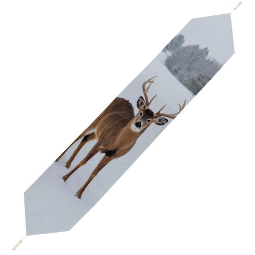 Yanfind Table Runner Frozen Deer Freeze Frost Coniferous Frosty Winter Outdoors Ice Outside Snowy Season Everyday Dining Wedding Party Holiday Home Decor