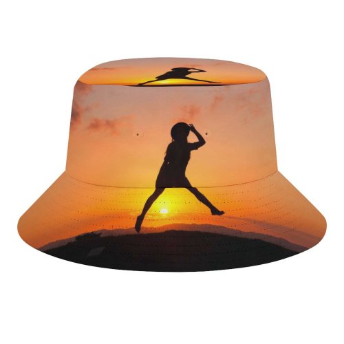 yanfind Adult Fisherman's Hat Sunrise Silhouette Jumping Girl Clouds Happy Mood Fishing Fisherman Cap Travel Beach Sun protection