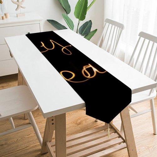 Yanfind Table Runner Dark Celebrations Year Happy Year's Eve Greetings Holidays January Golden Letters Written Everyday Dining Wedding Party Holiday Home Decor