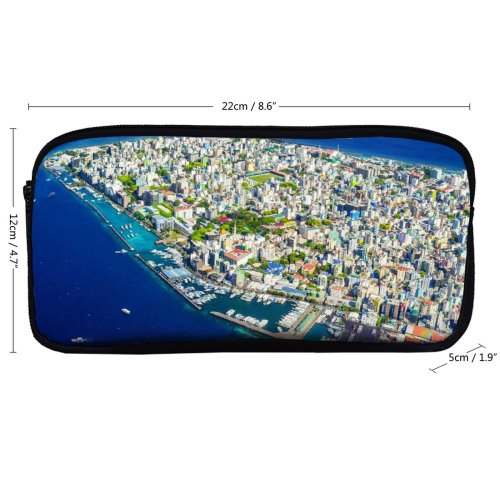 yanfind Pencil Case YHO Boats Coast City Cityscape Clouds Landscape Daylight Daytime Island Watercrafts Transportation Outdoors Zipper Pens Pouch Bag for Student Office School