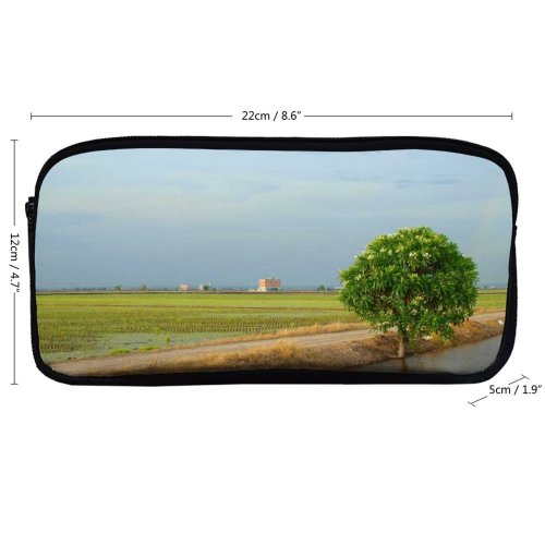yanfind Pencil Case YHO Rural Waterway Landscape Field Sunset Sky Sky Tree Paddy Field Natural Area Zipper Pens Pouch Bag for Student Office School