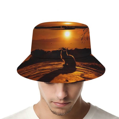 yanfind Adult Fisherman's Hat Elena Dudina Cat Silhouette Sunset Sky Tree Branches Fishing Fisherman Cap Travel Beach Sun protection