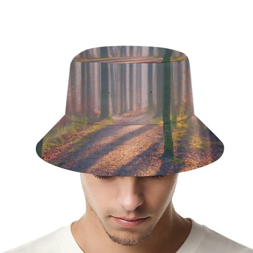 yanfind Adult Fisherman's Hat Hmetosche Autumn Forest Fallen Leaves Fog Sun Light Trees Woods Fishing Fisherman Cap Travel Beach Sun protection