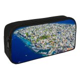 yanfind Pencil Case YHO Boats Coast City Cityscape Clouds Landscape Daylight Daytime Island Watercrafts Transportation Outdoors Zipper Pens Pouch Bag for Student Office School