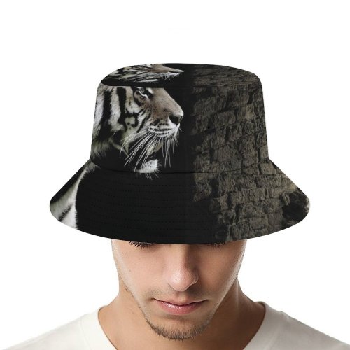 yanfind Adult Fisherman's Hat PIROD Black Dark Tiger Brick Wall Wild Fishing Fisherman Cap Travel Beach Sun protection